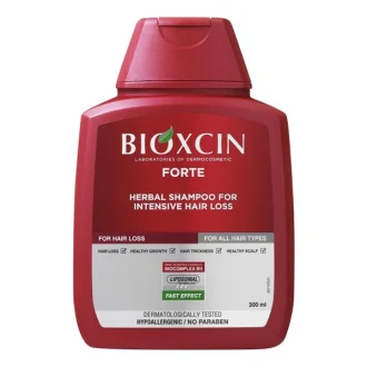 شامپو ضد ریزش بیوکسین Bioxcin Forte حجم 300 میلی‌لیتر، تقویت‌کننده و کاهش‌دهنده ریزش مو، مناسب برای موهای ضعیف و آسیب‌دیده.