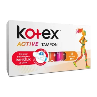 تامپون کوتکس Active تعداد 16 عددی با طراحی ارگونومیک و جذب بالا، مناسب برای پوست حساس و فعالیت‌های روزانه و ورزشی.