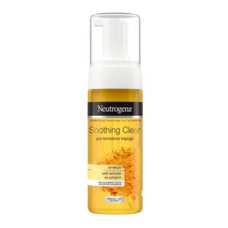 فوم شستشوی صورت نوتروژینا Soothing Clear حجم 150 میل، حاوی زردچوبه، مناسب برای پوست‌های حساس و مستعد جوش، پاک‌کننده آلودگی‌ها و چربی اضافی، با فرمولاسیون فومی سبک و ملایم.
